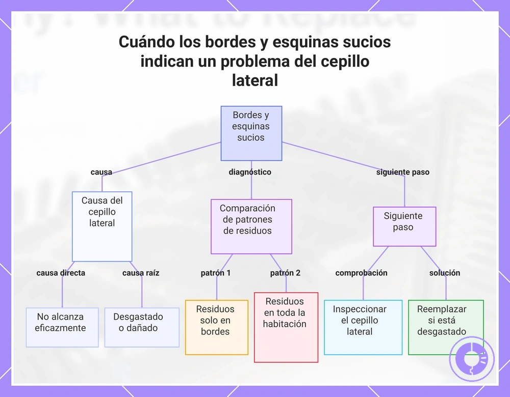 Cuándo los bordes y esquinas sucios indican un problema del cepillo lateral