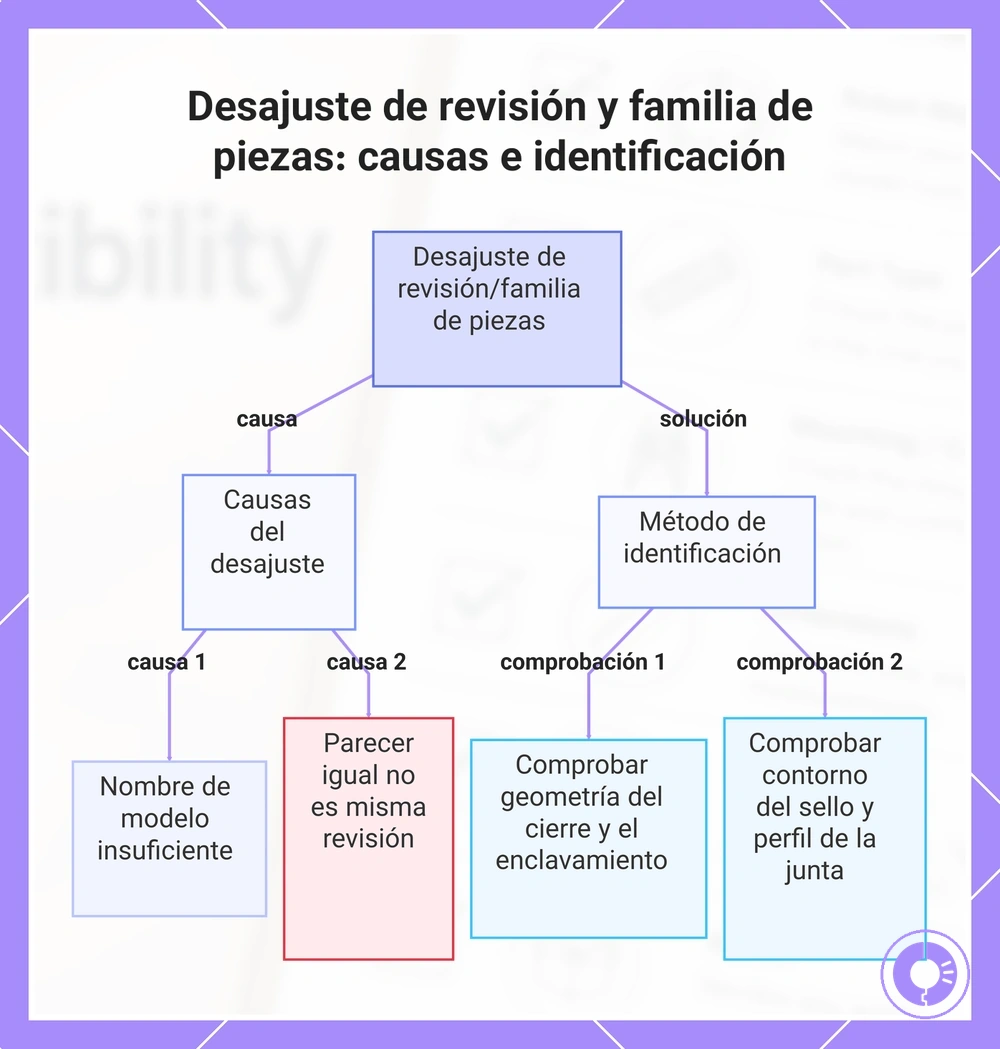 Desajuste de revisión y familia de piezas: causas e identificación