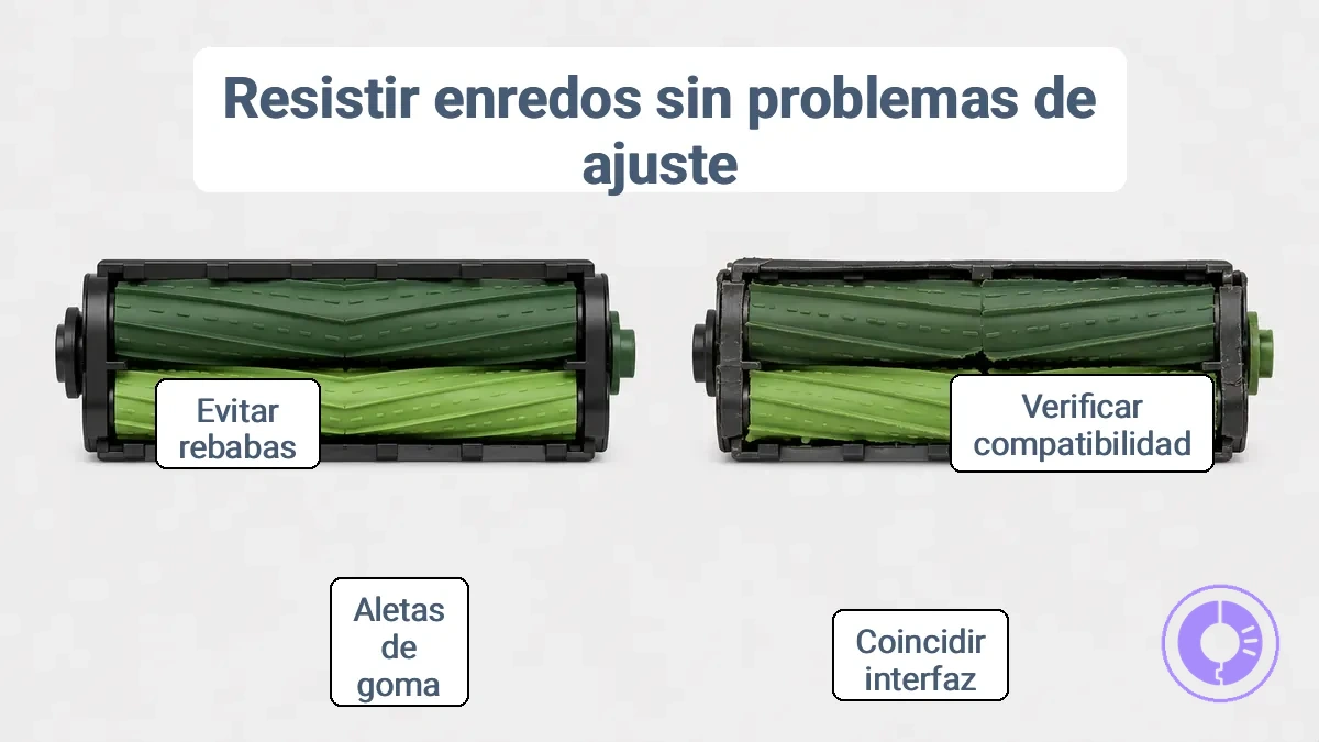 Ilustración que compara indicios de forma y ajuste correctos e incorrectos para piezas de repuesto antienredos