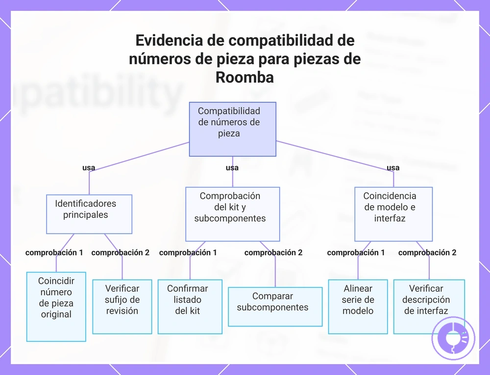 Evidencia de compatibilidad de números de pieza para piezas de Roomba