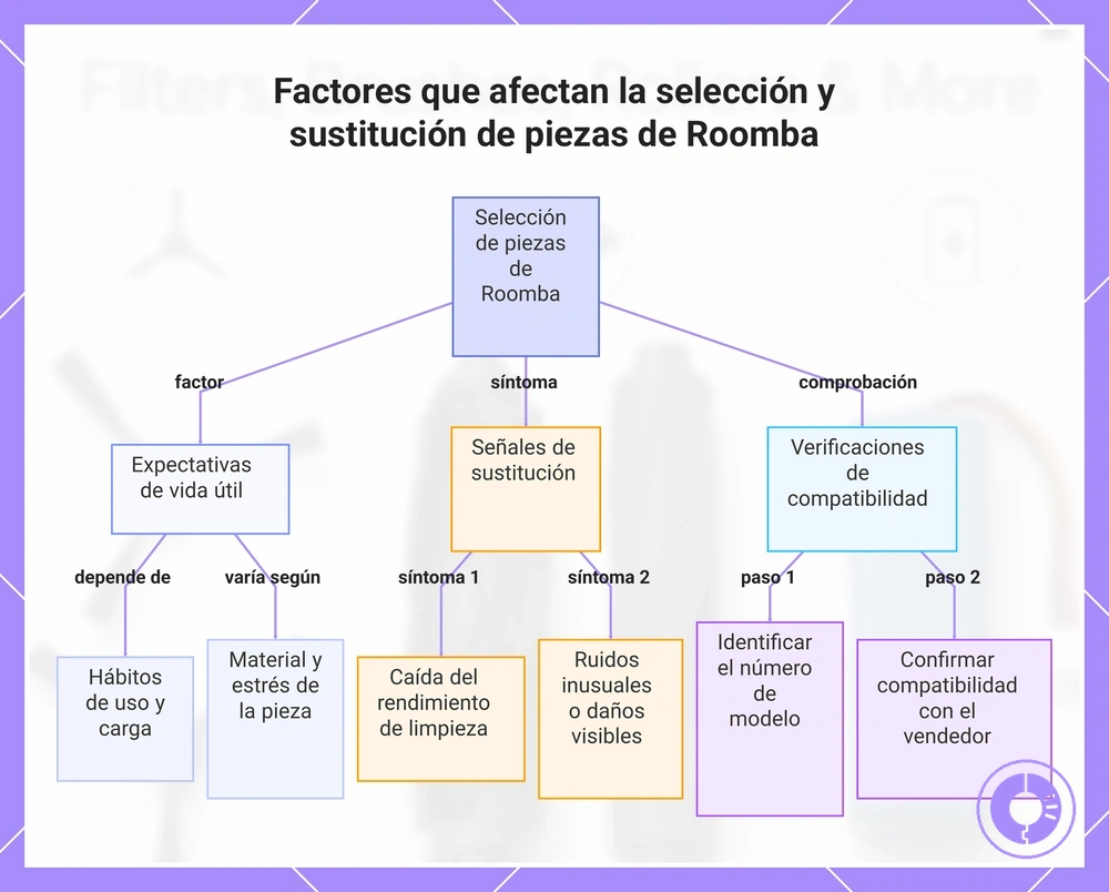 Factores que afectan la selección y sustitución de piezas de Roomba