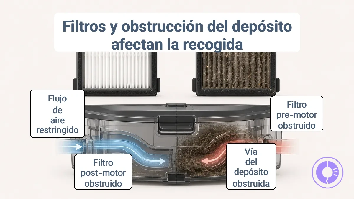 Filtro de aspirador limpio frente a obstruido que muestra la restricción del flujo de aire