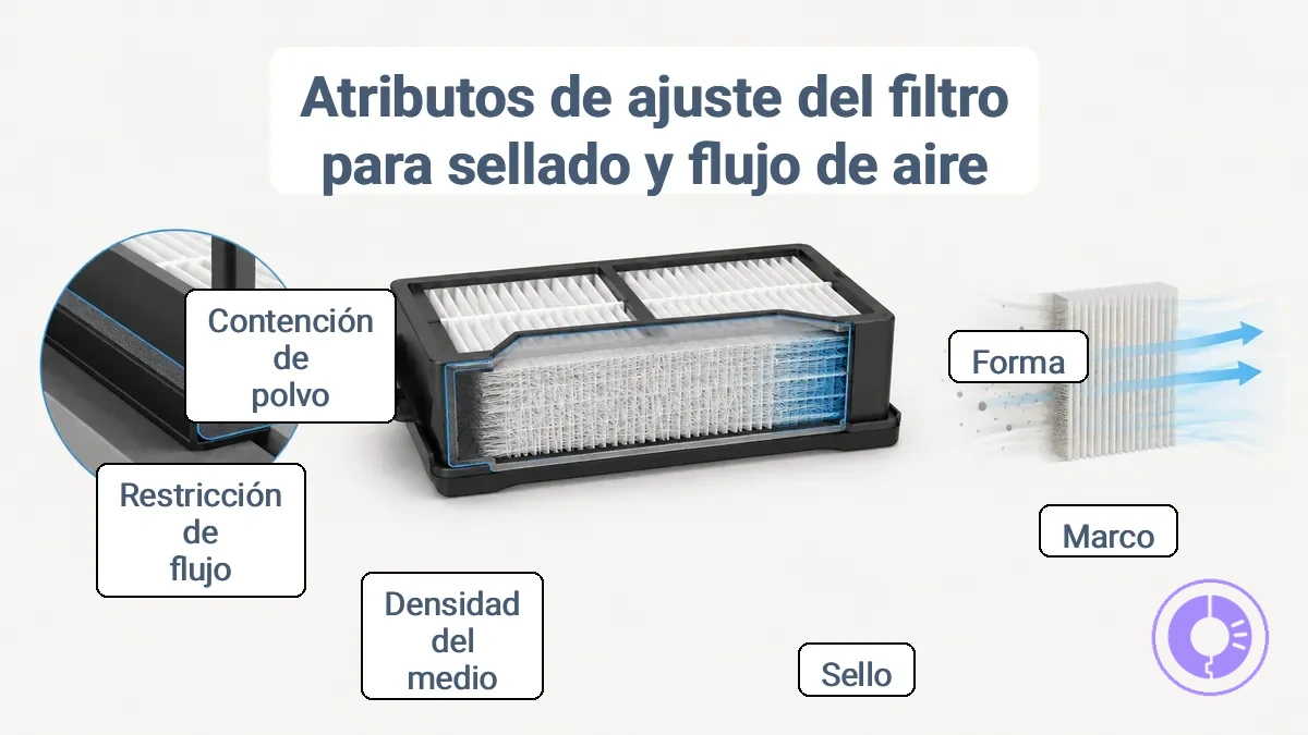 Filtro de Roomba con marco y geometría de sellado