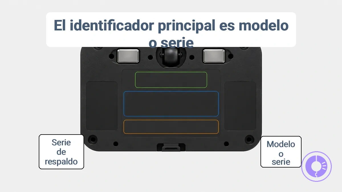 Número de modelo, serie y número de serie en una etiqueta de Roomba