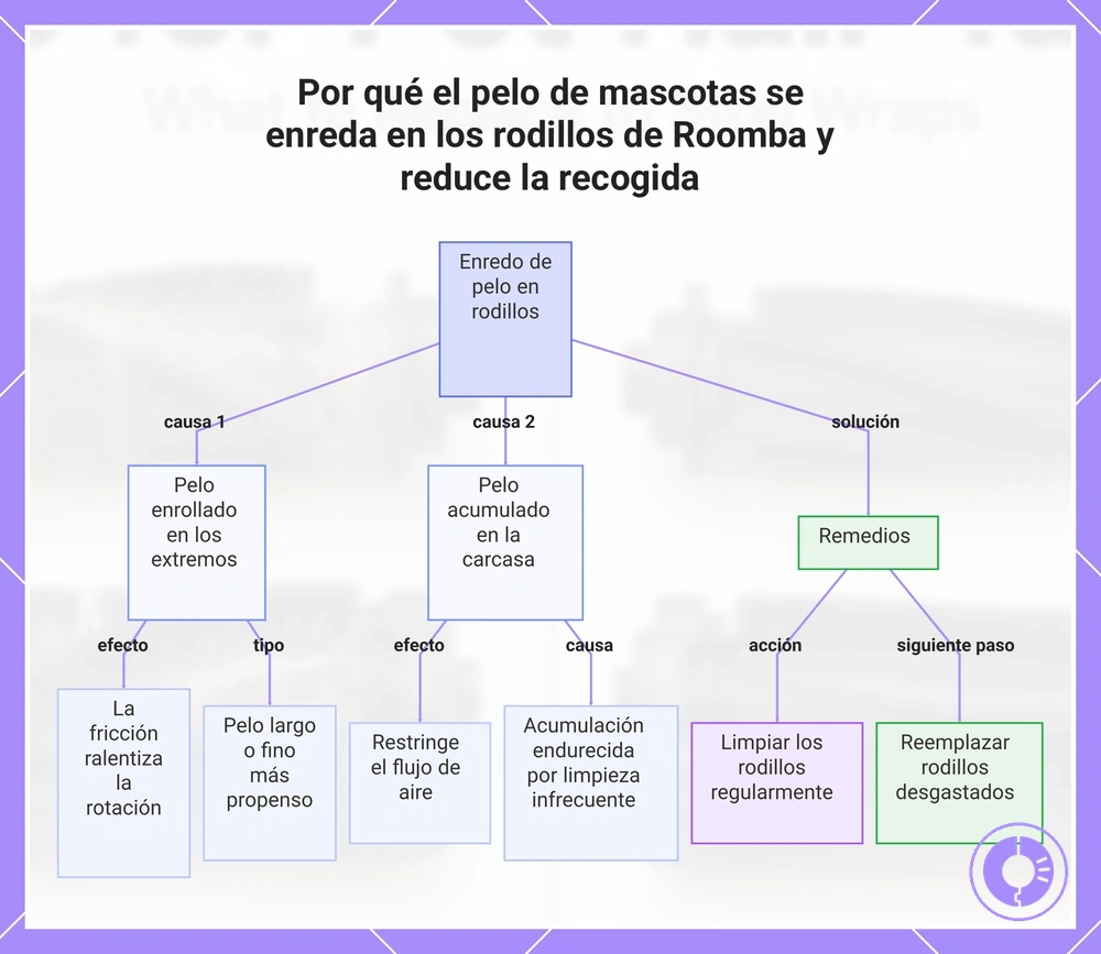 Por qué el pelo de mascotas se enreda en los rodillos de Roomba y reduce la recogida