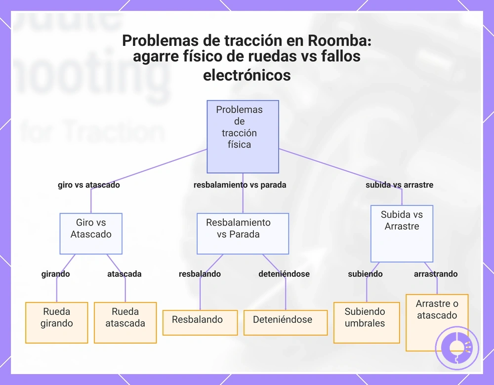 Problemas de tracción en Roomba: agarre físico de ruedas vs fallos electrónicos