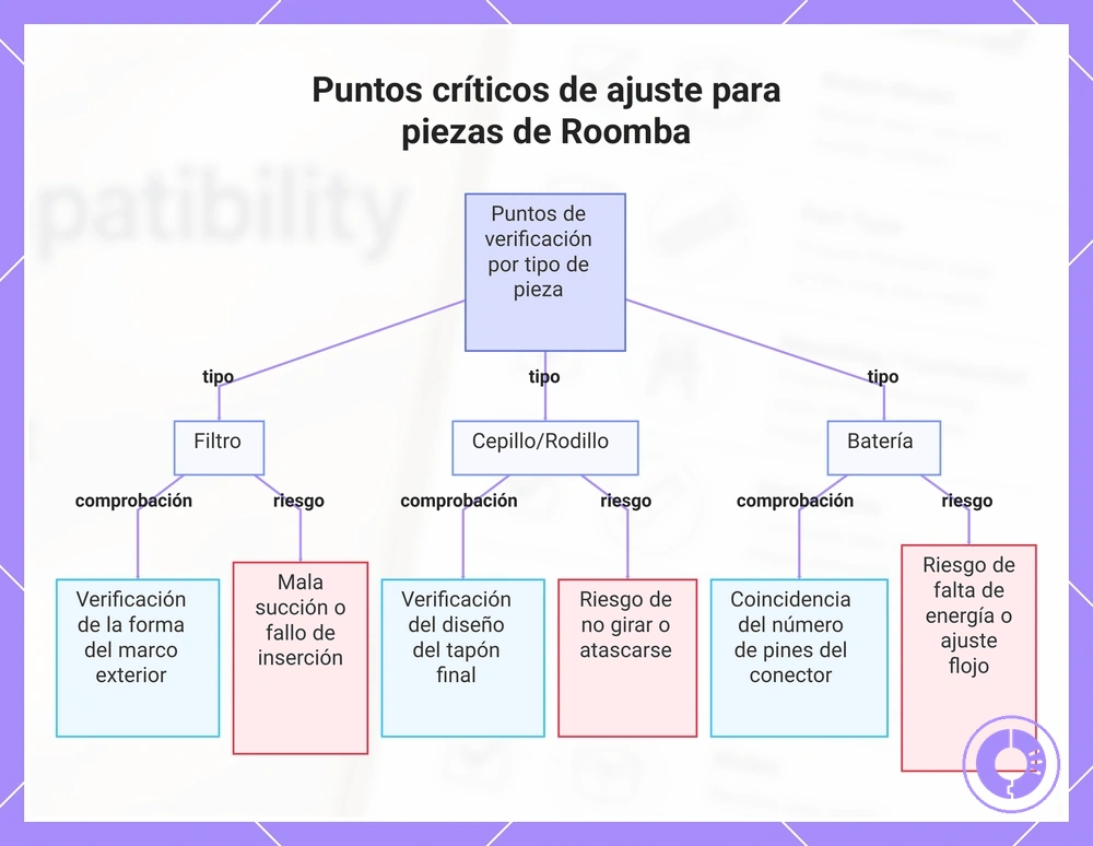 Puntos críticos de ajuste para piezas de Roomba
