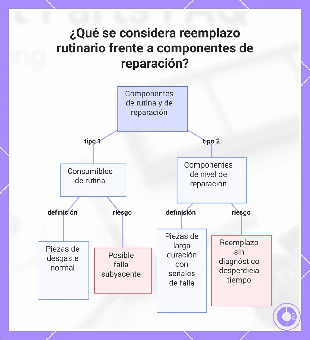 ¿Qué se considera reemplazo rutinario frente a componentes de reparación?