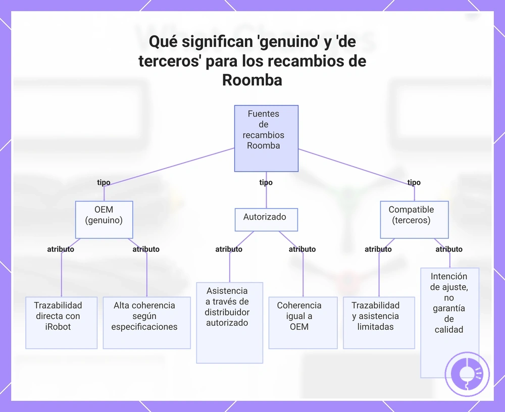 Qué significan 'genuino' y 'de terceros' para los recambios de Roomba
