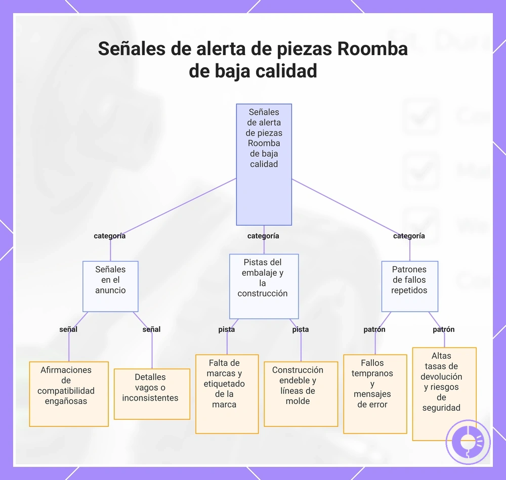 Señales de alerta de piezas Roomba de baja calidad