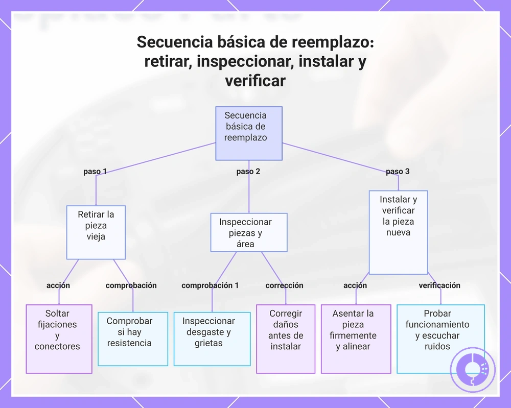 Secuencia básica de reemplazo: retirar, inspeccionar, instalar y verificar