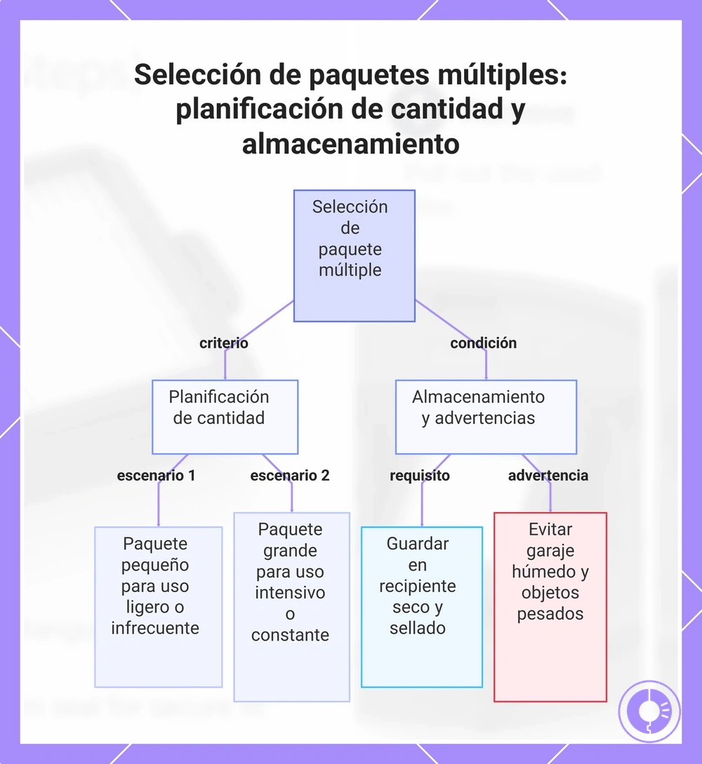 Selección de paquetes múltiples: planificación de cantidad y almacenamiento