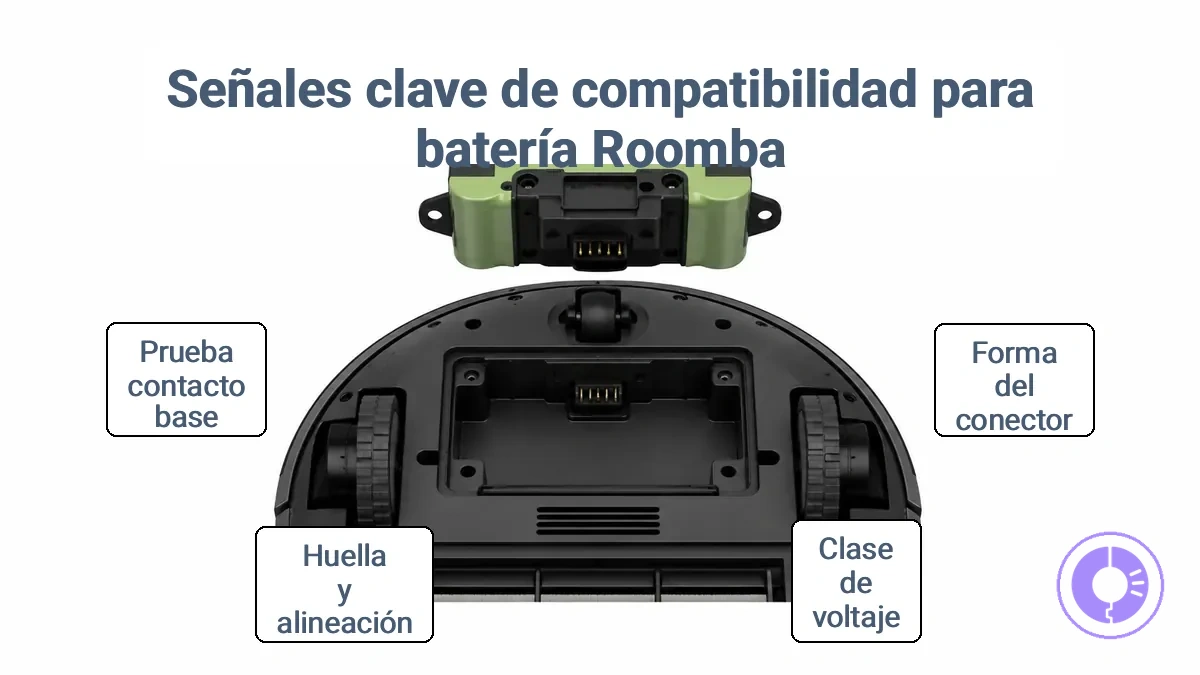Alineación del conector y el compartimento para verificar el ajuste del pack de batería Roomba