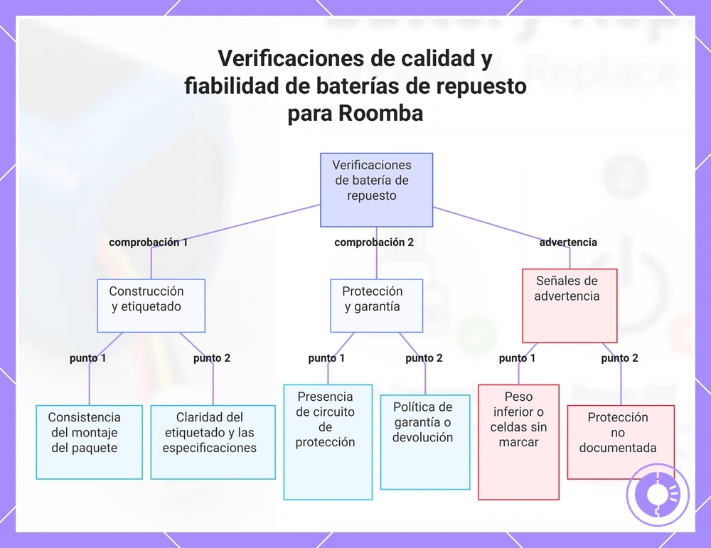 Verificaciones de calidad y fiabilidad de baterías de repuesto para Roomba