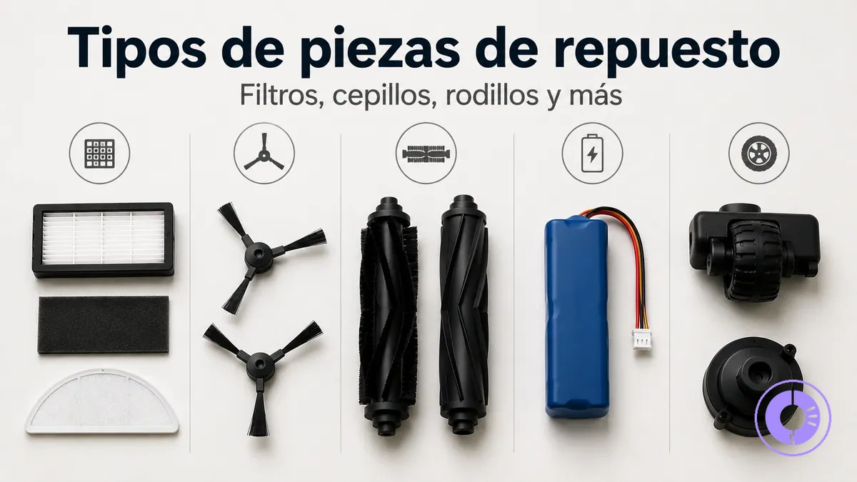 Distintos tipos de piezas de repuesto de Roomba para visualizar categorías