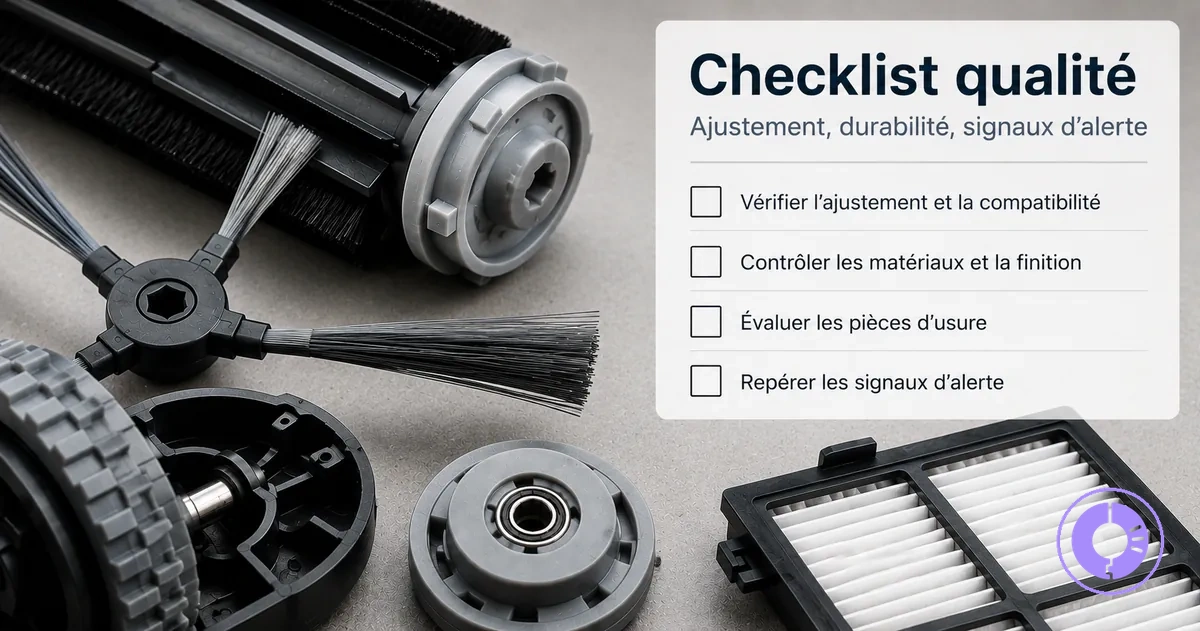 Gros plan sur des pièces Roomba montrant l’ajustement et des indices de fabrication