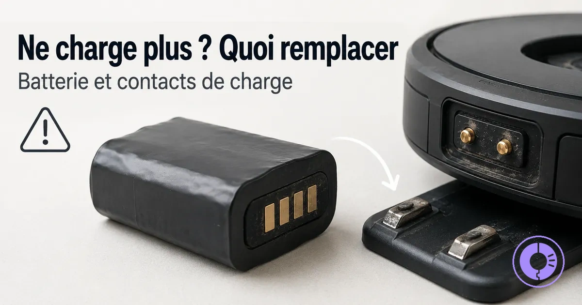 Batterie Roomba et contacts de charge, pièces de rechange en cas de souci de charge