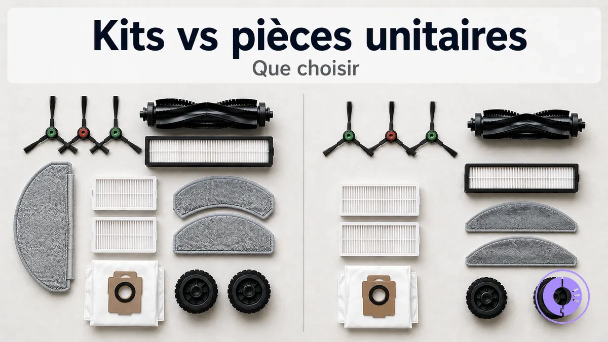 Kit de pièces Roomba comparé à des pièces unitaires pour montrer le contenu