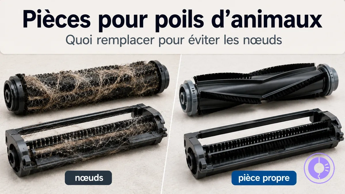 Brosses et rouleaux Roomba avec accumulation de poils d’animaux pour illustrer les nœuds