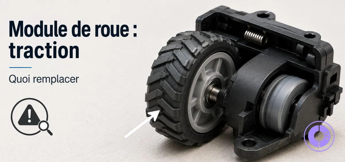 Module de roue Roomba présenté comme pièce de rechange pour traction et mobilité