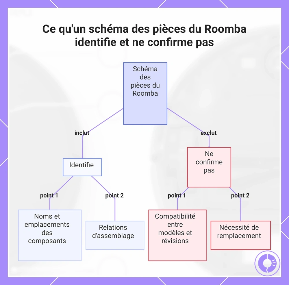 Ce qu'un schéma des pièces du Roomba identifie et ne confirme pas