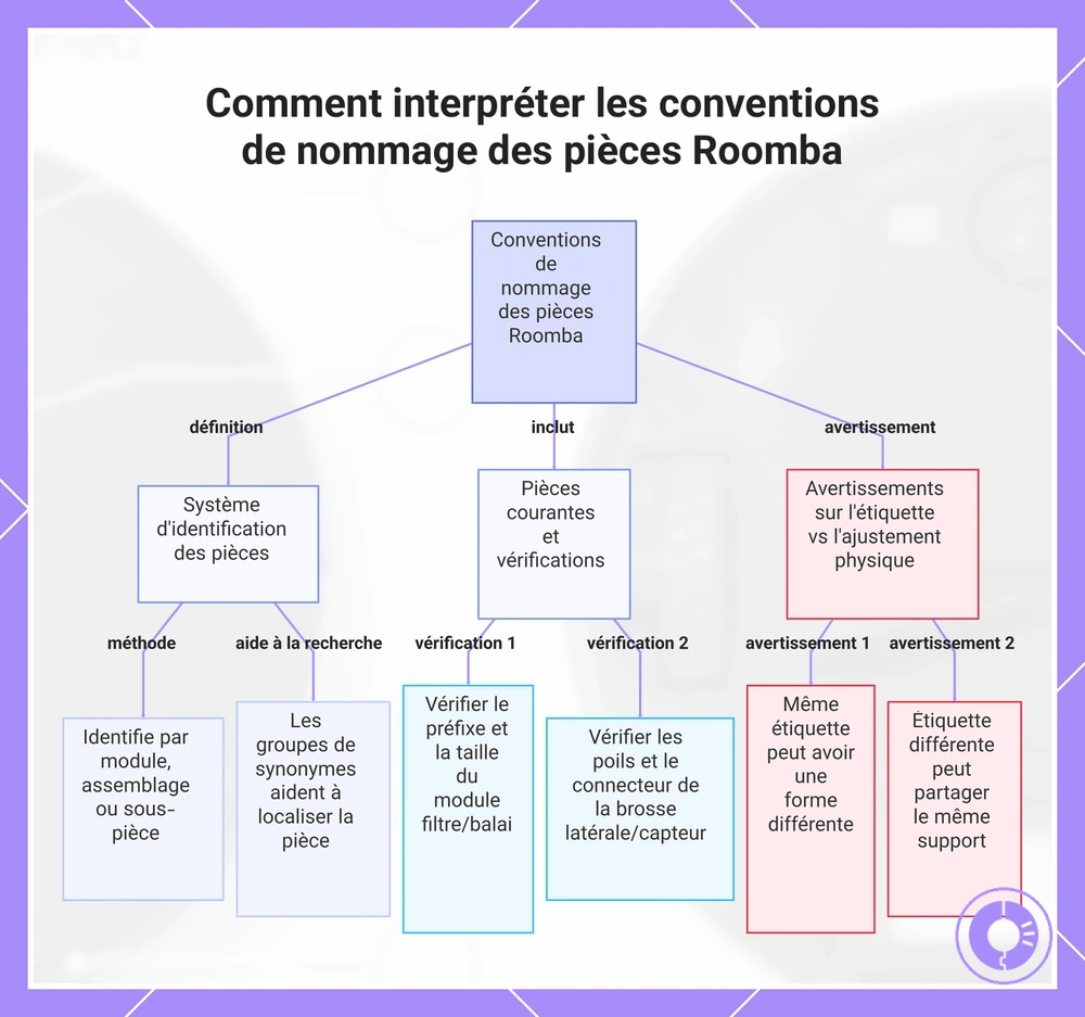 Comment interpréter les conventions de nommage des pièces Roomba