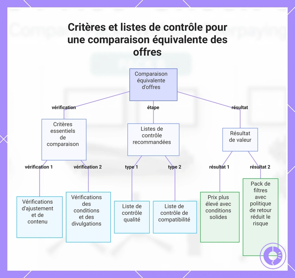 Critères et listes de contrôle pour une comparaison équivalente des offres