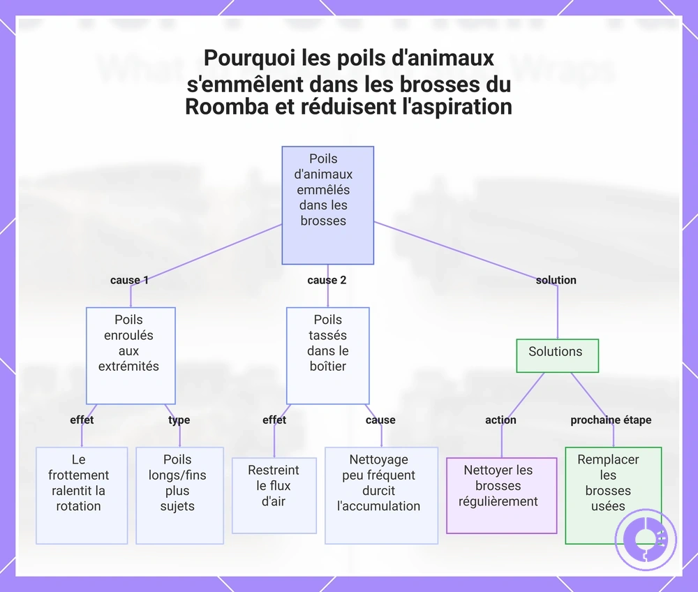 Pourquoi les poils d'animaux s'emmêlent dans les brosses du Roomba et réduisent l'aspiration
