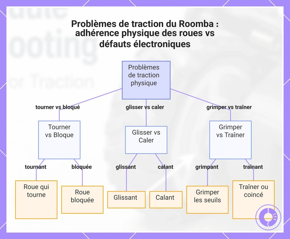 Problèmes de traction du Roomba : adhérence physique des roues vs défauts électroniques