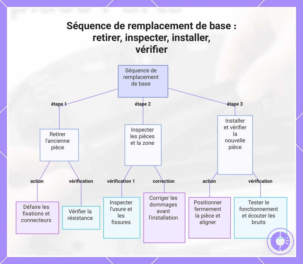 Séquence de remplacement de base : retirer, inspecter, installer, vérifier