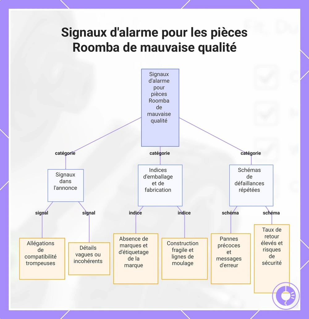 Signaux d'alarme pour les pièces Roomba de mauvaise qualité
