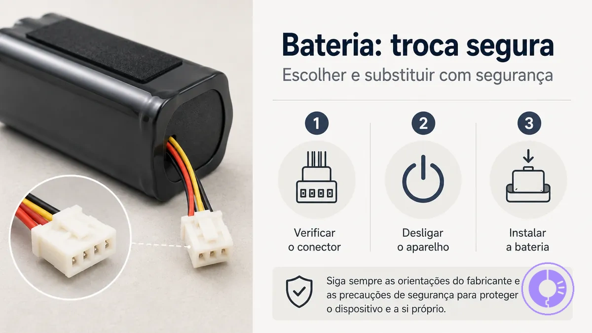 Bateria de reposição do Roomba com detalhes do conector para instalação segura