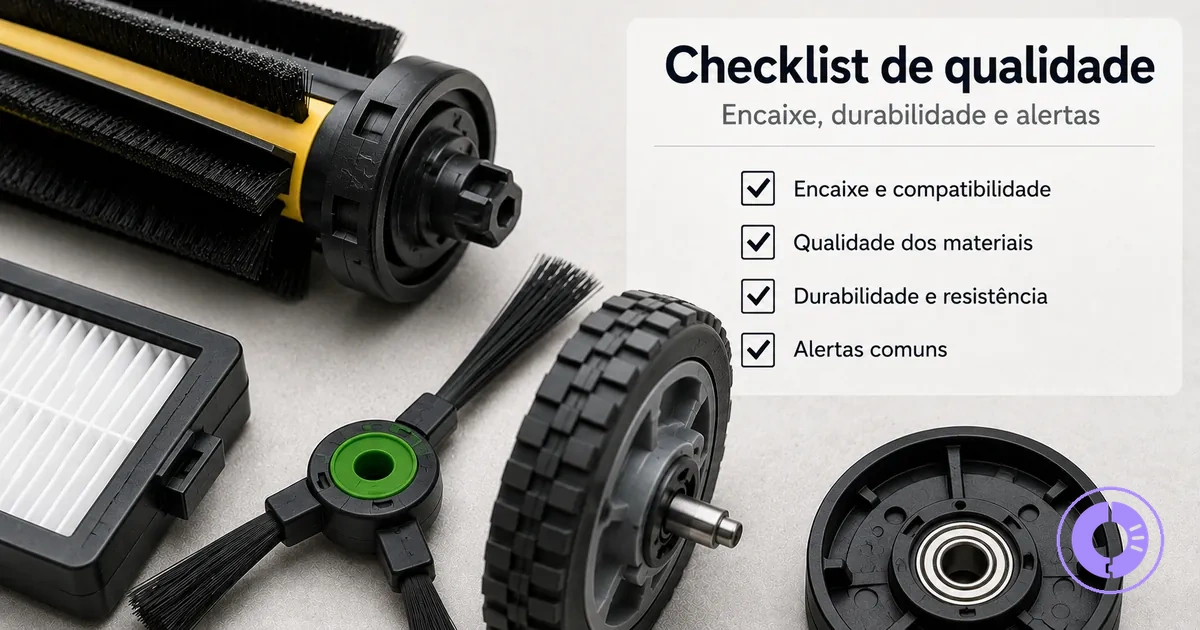 Close-up de peças de Roomba mostrando detalhes de encaixe e qualidade