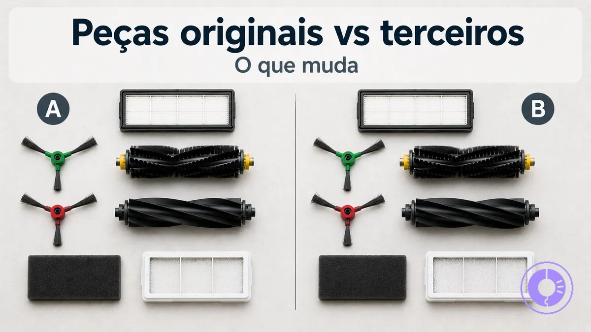 Comparação lado a lado de peças de reposição originais e de terceiros do Roomba
