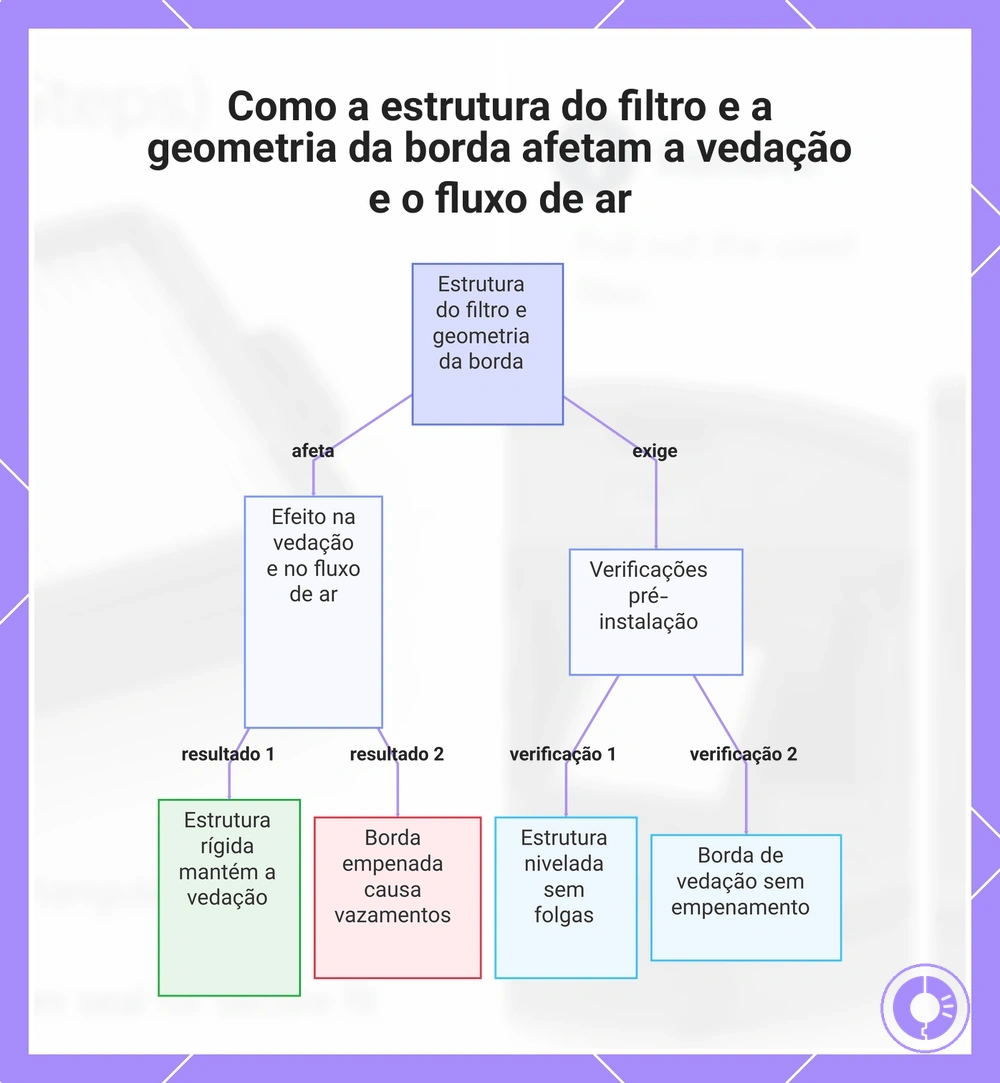 Como a estrutura do filtro e a geometria da borda afetam a vedação e o fluxo de ar