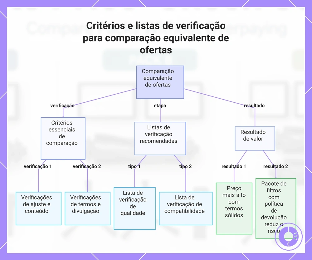 Critérios e listas de verificação para comparação equivalente de ofertas