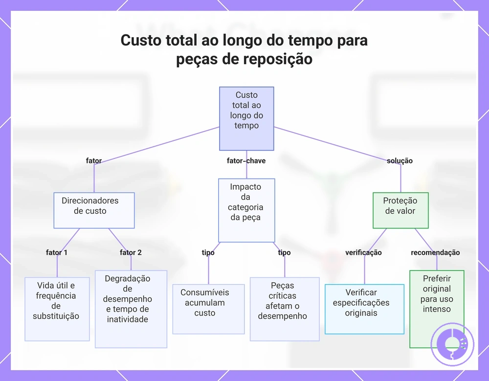 Custo total ao longo do tempo para peças de reposição
