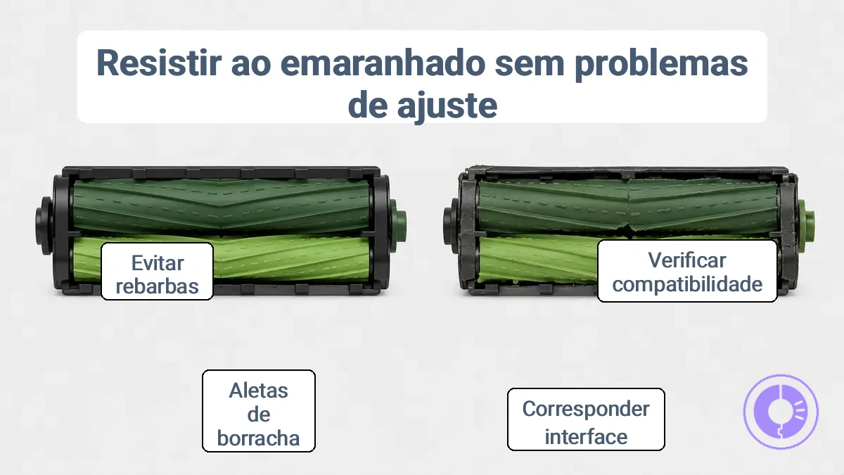 Ilustração comparando dicas de formato e ajuste corretas e incorretas para peças de reposição resistentes a emaranhados