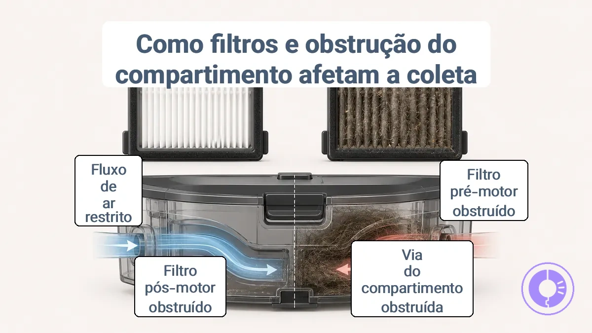 Filtro de vácuo limpo versus entupido mostrando restrição de fluxo de ar