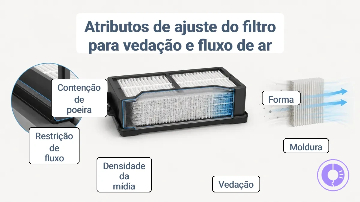 Filtro do Roomba com estrutura e geometria de vedação