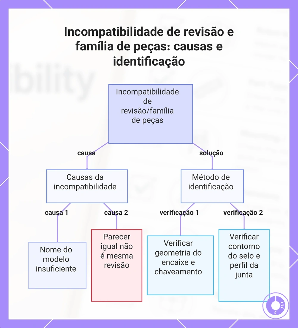 Incompatibilidade de revisão e família de peças: causas e identificação