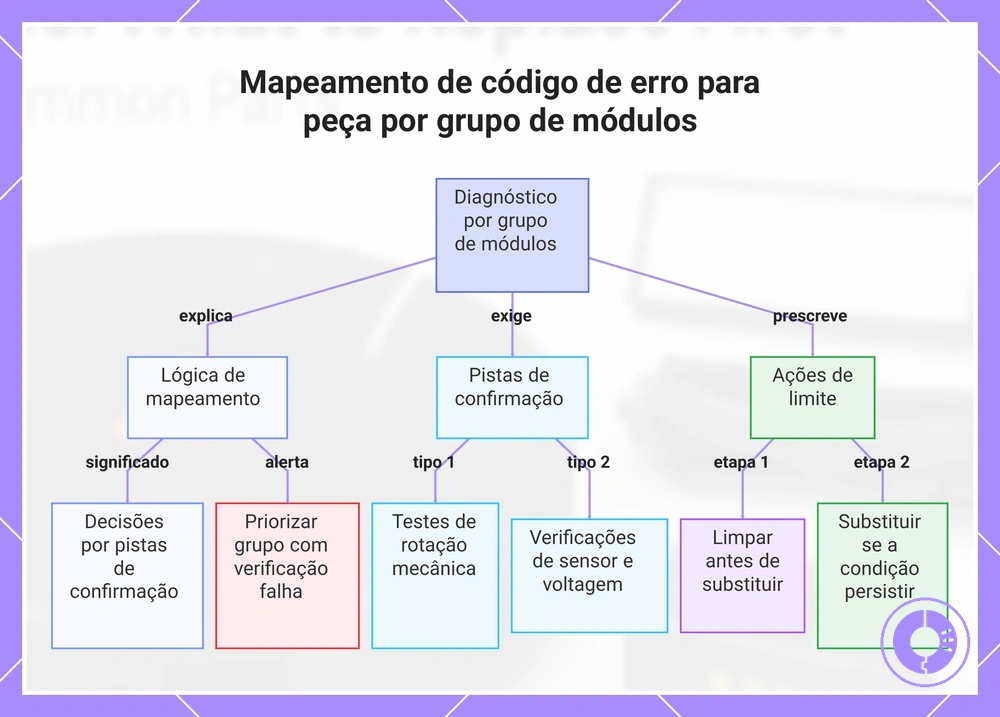 Mapeamento de código de erro para peça por grupo de módulos