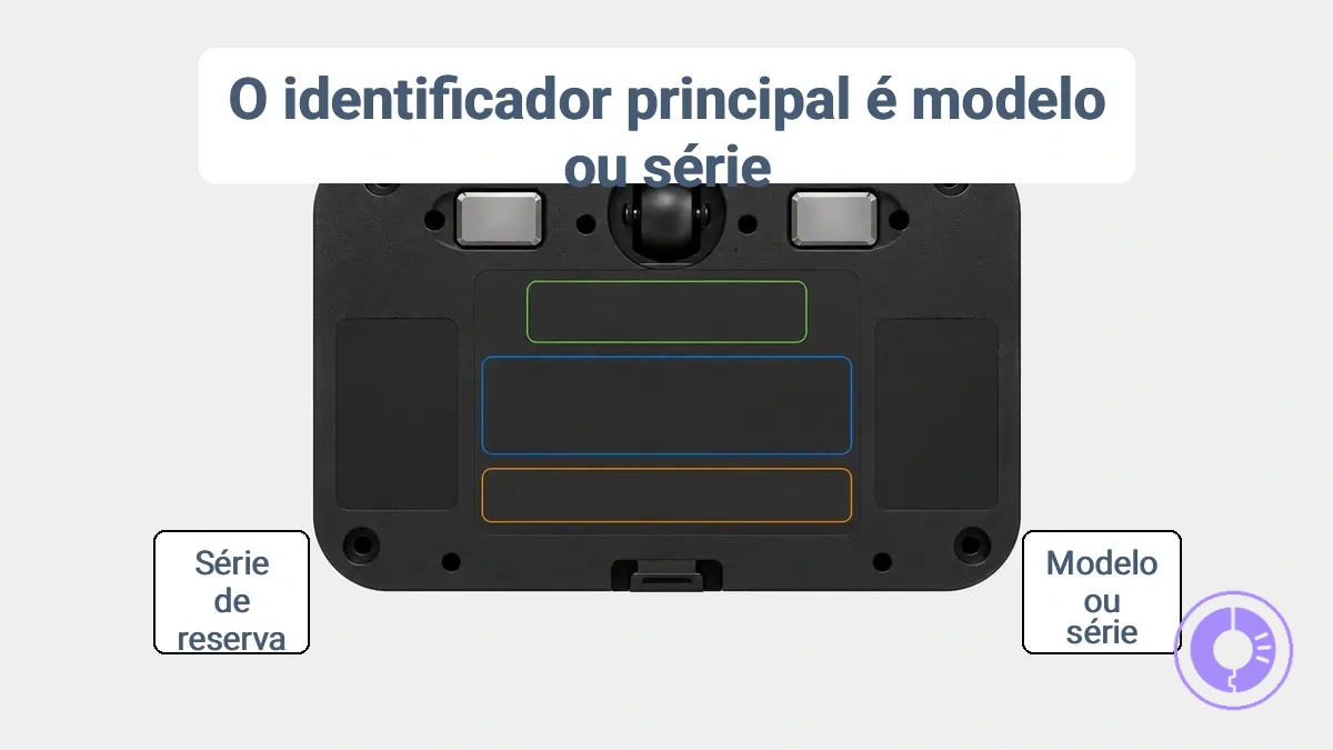 Número do modelo, série e número de série em uma etiqueta do Roomba