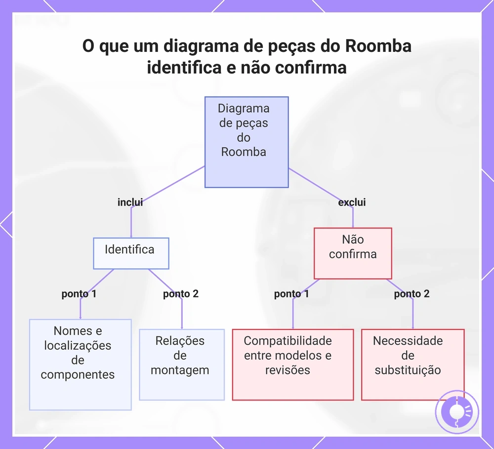 O que um diagrama de peças do Roomba identifica e não confirma