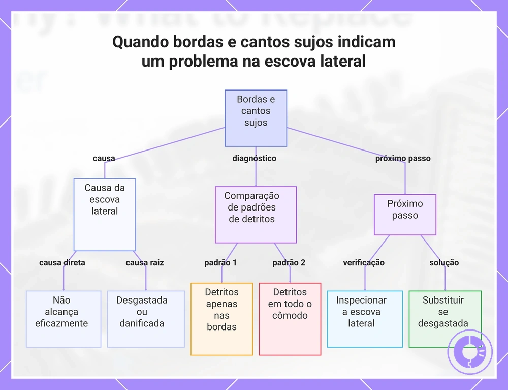 Quando bordas e cantos sujos indicam um problema na escova lateral