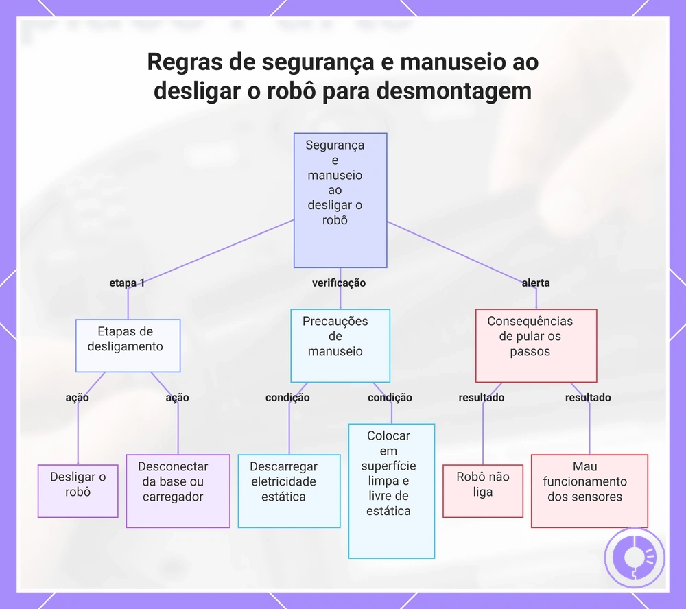 Regras de segurança e manuseio ao desligar o robô para desmontagem