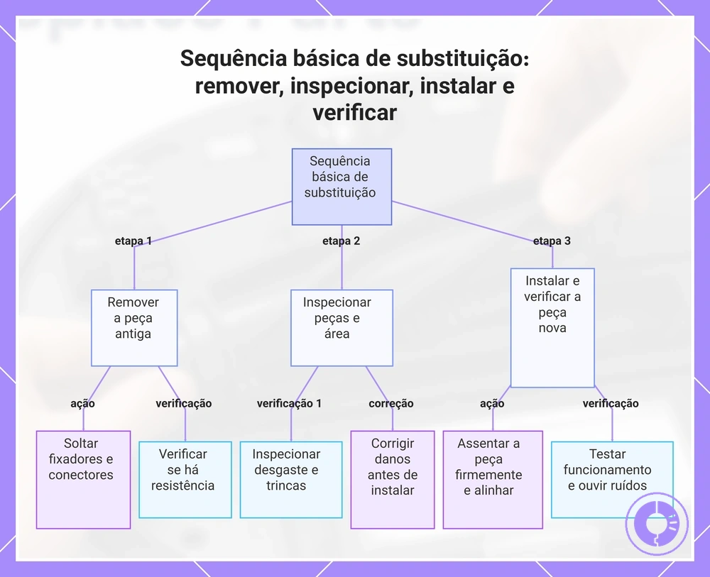 Sequência básica de substituição: remover, inspecionar, instalar e verificar