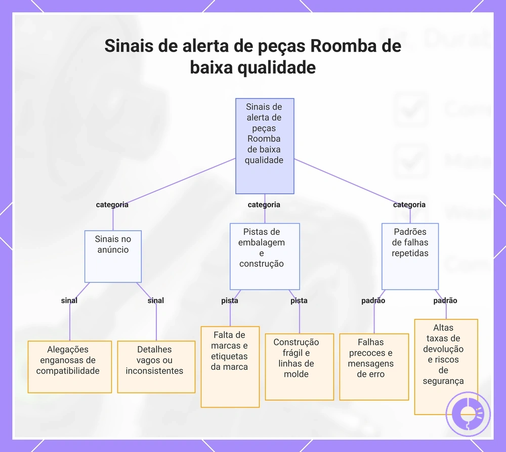 Sinais de alerta de peças Roomba de baixa qualidade