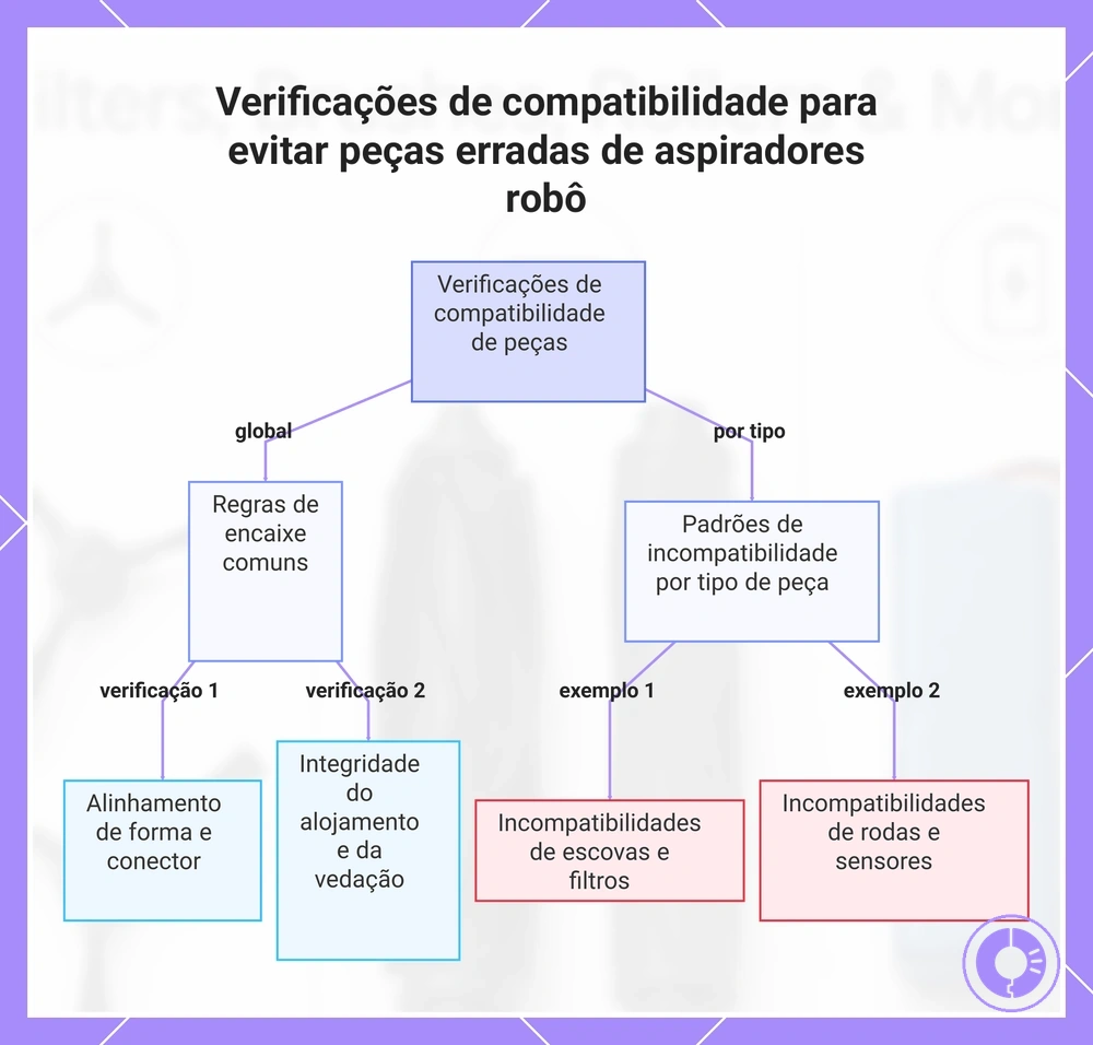 Verificações de compatibilidade para evitar peças erradas de aspiradores robô