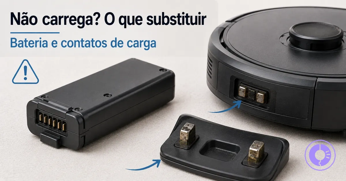 Bateria e contatos de carga do Roomba como peças de reposição para problemas de carregamento